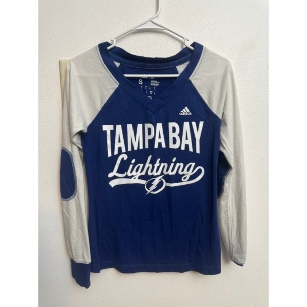 Adidas Tampa Bay Lightning NHL Womens Raglan Long Sleeve Shirt Blue Grey S (F)